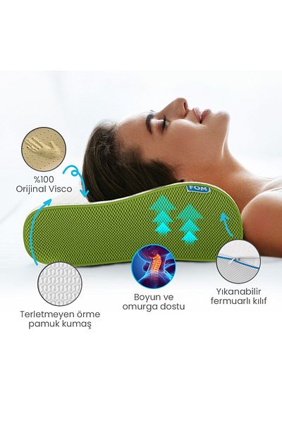 FOM Προσφορά 2 τεμαχίων Flex Orthopedic Sleeping Pillow - Visco Comfort, Full 60x40x14/11, Πράσινο