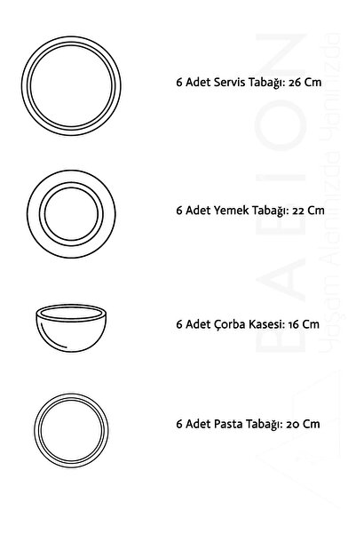 Erbaşlar 24 Parça 6 Kişilik Katalen Kare Yemek Takımı - Lüx Yemek Takımı