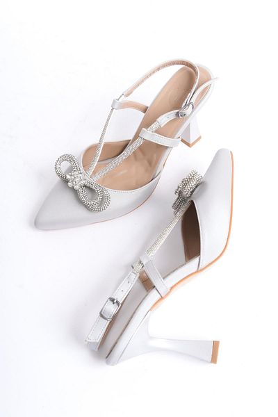 Modabuymus Pantofi de seară cu bowtie stiletto din satin gri