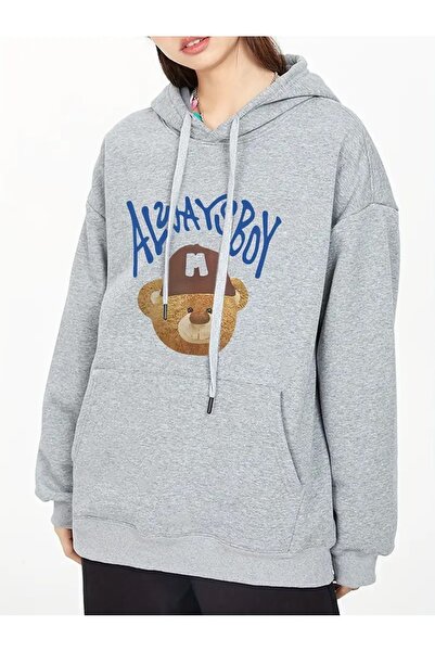 PALPİTO Siva ženska majica sa kapuljačom uvek veličine Štampano - 3 niti K Sa...