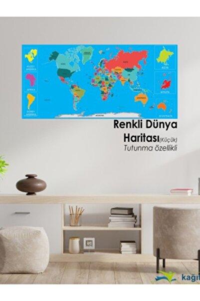 Cengo 56x118 cm Renkli Dünya Haritası Kağıt Tahta