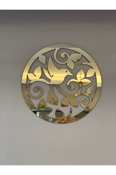 Numa Concept Pasăre Zburătoare Printre Flori Decorare Perete Plexiglass Auriu Pe MDF 40x40 Cm