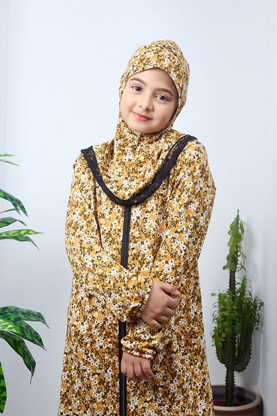 Kutay Collection Children's Prayer Dress - Floral Patterned, Young Ferace, Anti-Sweat Clothing
