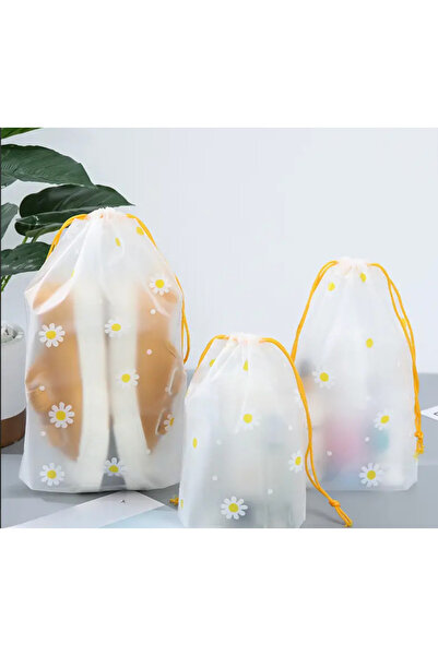 ÇET PACK 5 ADET PAPATYA DESENLİ BUZLU SEYAHAT - KOZMETİK - İÇ ÇAMAŞIR POŞETİ BÜZGÜLÜ TORBA 20X16