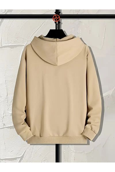 PALPİTO Beige Cat Printed Women's Hoodie - 3 Thread Hooded Sweatshirt