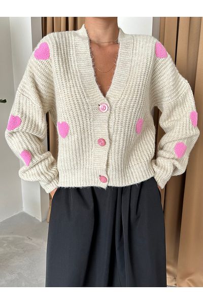Laluvia Heart Stone Pink kötöttáru kardigán - 4422