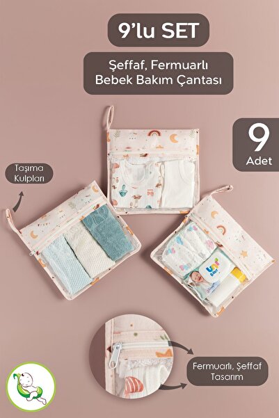 Meleni Baby 9 Parça Şeffaf Pencereli Fermuarlı Yeni Doğan Hastane Organizer S...