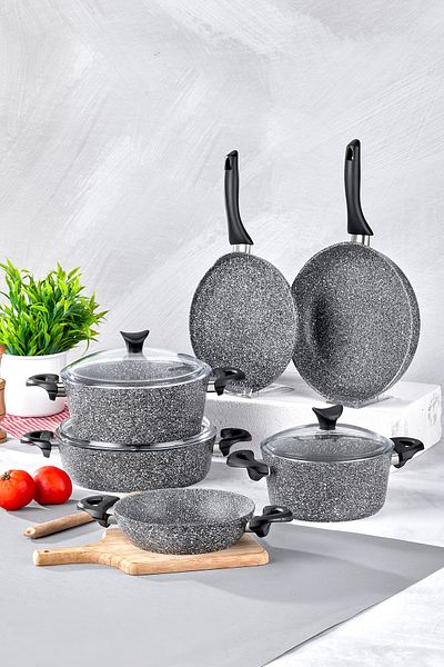 Taç Mastercook Pro 9 Piece Gray Granite Pot Set