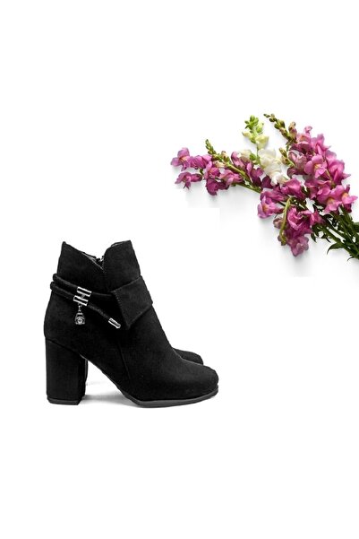 Esf Суедни кожени черни ботуши с дебел ток и цип за всеки ден - с един камък