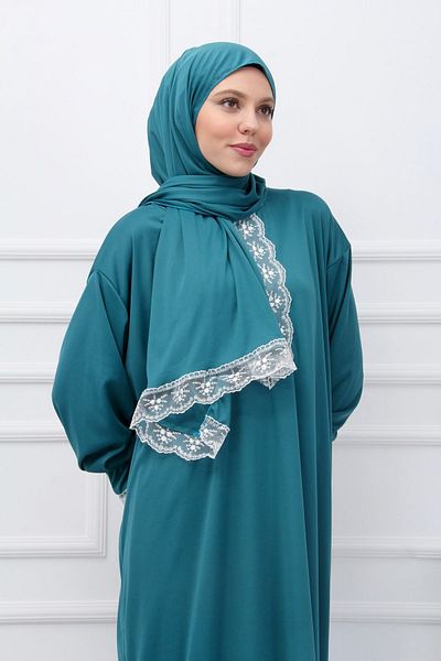 Kutay Collection Seasonal Women's Prayer Dress with Lace and Headscarf - Anti-Sweat Prayer Clothing
