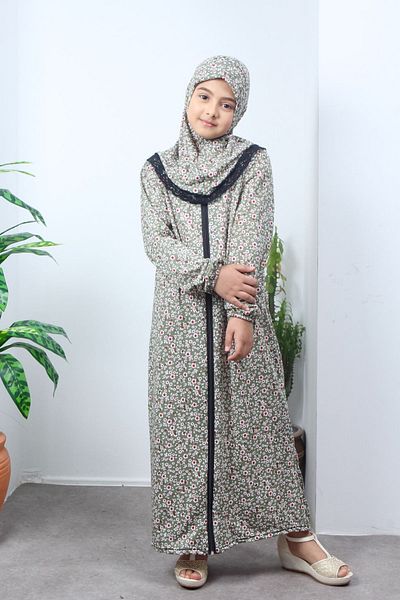 Kutay Collection Children's Prayer Dress - Floral Patterned, Young Ferace, Anti-Sweat Clothing