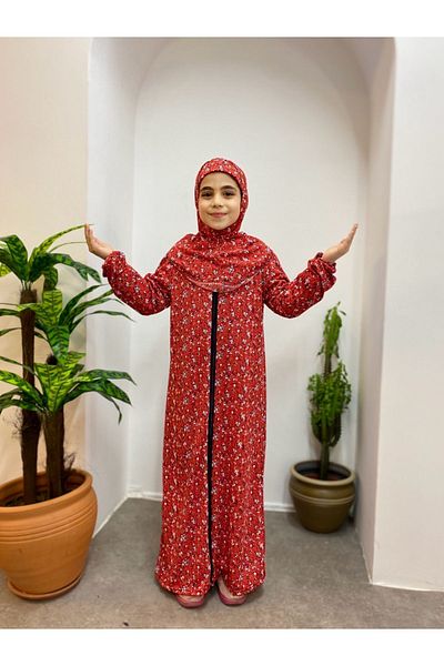 Kutay Collection Children's Prayer Dress - Floral Patterned, Young Ferace, Anti-Sweat Clothing