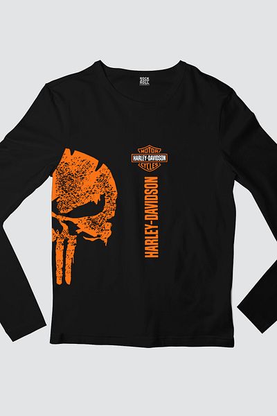 ROCKANDROLL Tricou pentru bărbați din bumbac pieptănat cu mânecă lungă, negru, cu decolteu