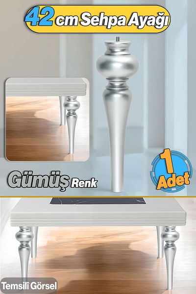 Badem10 Picior de masă de cafea din plastic Drop 42cm Gri argintiu Picior de masă de cafea centrală Picior de masă de cafea combinată Mobilier Picioare de masă 1buc