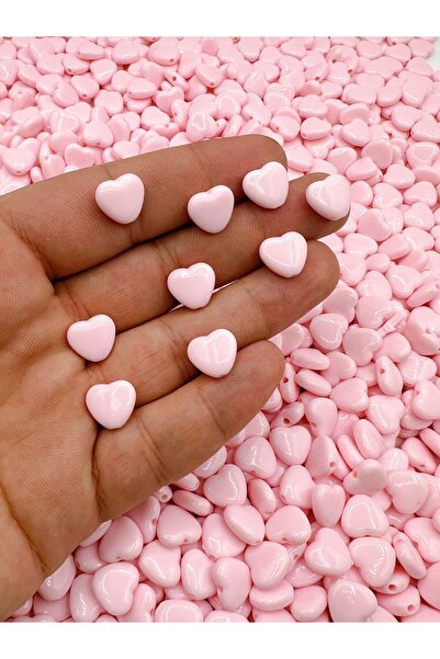 Ebruli Boncuk خرز أكريليك وردي 8 مم - خرز بتصميم قلب (50 جرام)