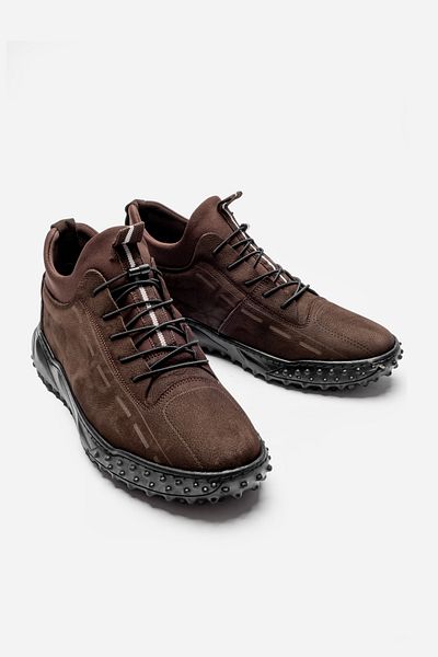 LUSIVE Men's Casual Nubuck Genuine Leather Shoes - Brown, Laceless Luass25Al0043