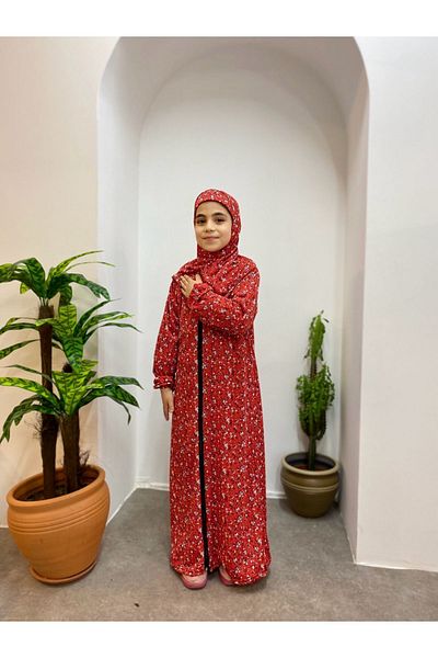 Kutay Collection Children's Prayer Dress - Floral Patterned, Young Ferace, Anti-Sweat Clothing