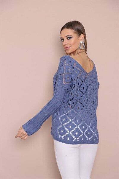 AQE FASHION Γυναικεία πλεκτά ελαφρύ Μπλούζα σκούρο ινδικό