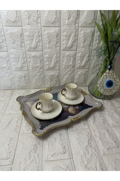 aky home style 2 li Kahve Fincan Takımı  Altın Dekorlu