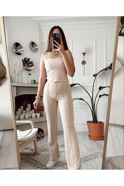 Blackram Damen-Palazzo-Hose aus Kreppstoff mit Lycra-Frontgras und spanischem Bein