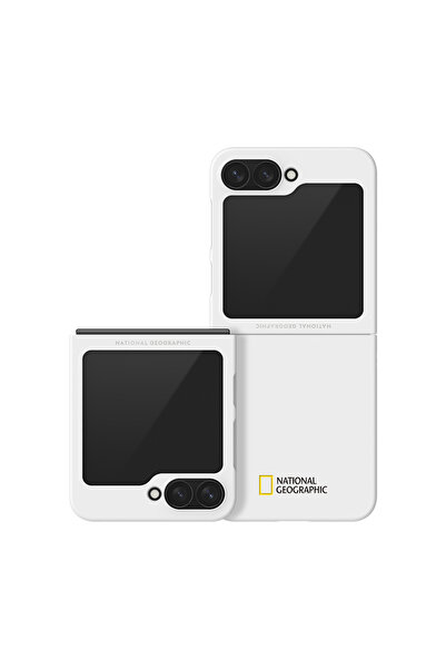 NATIONAL GEOGRAPHIC جراب Slim Fit V3 Galaxy Z Flip 6 بشعار صغير - شعار أبيض