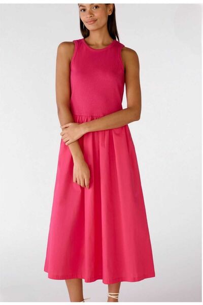 morche Kadın Evaze Maksi Fuşya Keten Etekli Kloş Elbise