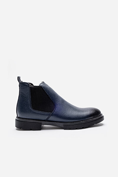 LUSIVE Hakiki Deri Lacivert Su & Soğuğa Dayanıklı Kürklü Erkek Kışlık Bot LUASS25AL0030