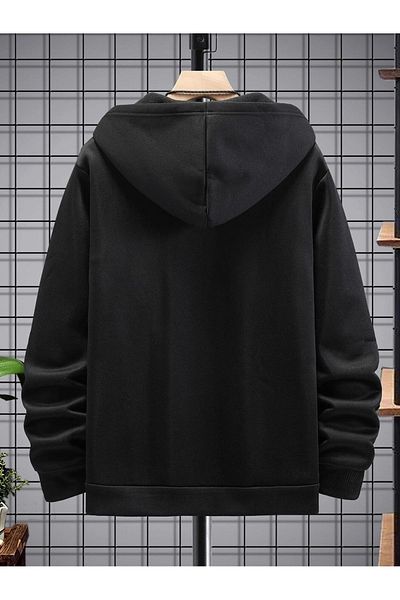 modaberry Cardigan supradimensionat negru Sekura - Glugă de iarnă, buzunare cu fermoar