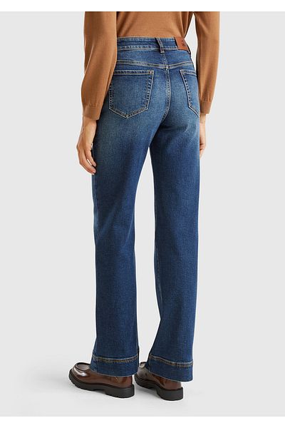 United Colors of Benetton Blue Cotton Blended - Large Women's Denim Trousers with Logo Label