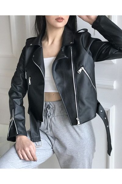 Mila Still Damen-Lederjacke mit Gürtel