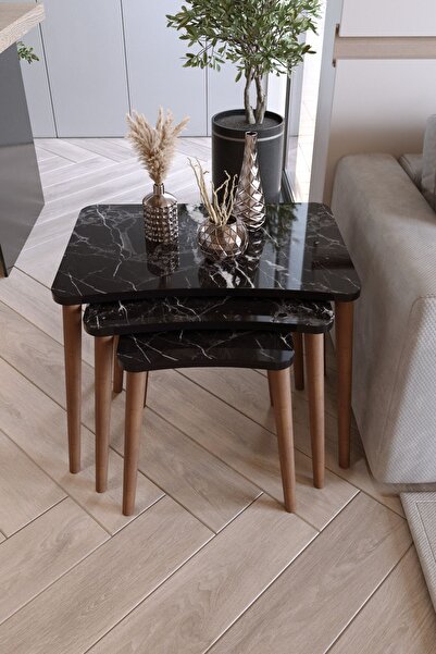 Zuesse Dizayn Reyhan 3lü Zigon Sehpa & Yan Sehpa Ahşap Ayaklı Salon Seti Çay ...