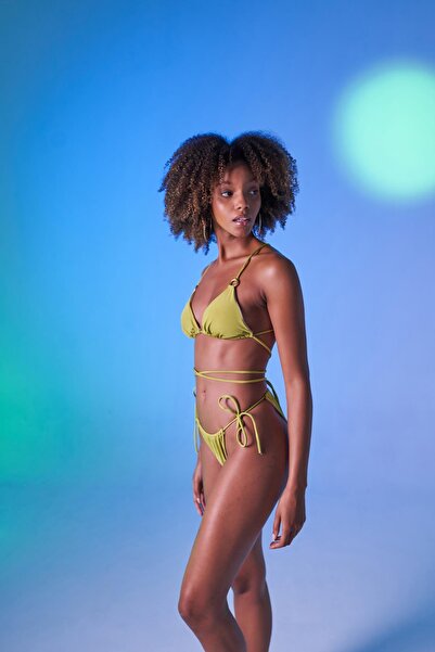 HOLLY LOLLY Lace Up U Cut Brazilian Model Slim Delphi Bikini Bottom Green