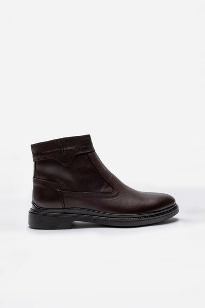LUSIVE Genuine Leather Brown Zippered Comfortable Men's Winter Boots Luass25Al0034