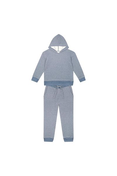 Antebies Blue Textured Futter Hooded Tracksuit Set