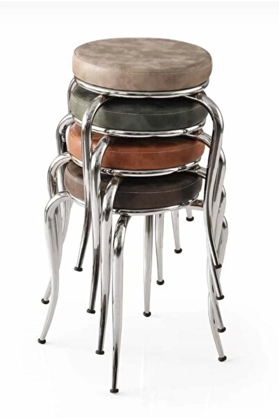 Evistro Paslanmaz Krom Ayaklı Deri Tabure 4 Adet Karışık