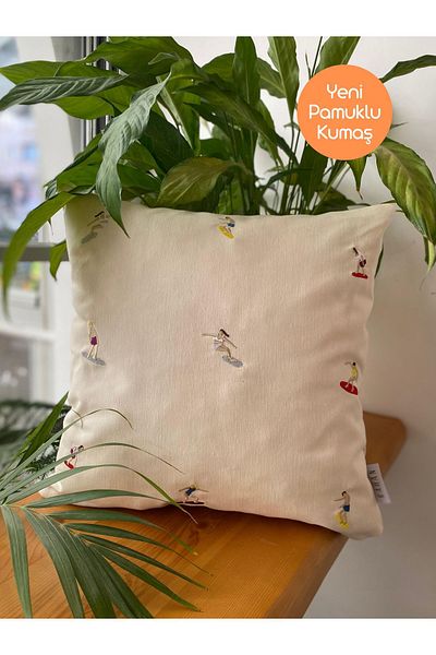 RahanDesign Cotton Embroidered Surf Patterned Throw Pillow Cover - 43*43cm