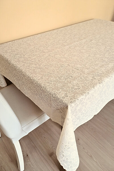 ELEGANCEV مفرش طاولة دانتيل 140×180 سم - لون كريمي-زهرة