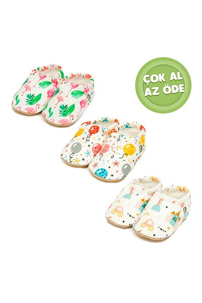 Ella Bonna Non-Slip Sole, Baby Booties, Nursery Shoes, Filamingo, Balloon, Princess 3 Pack