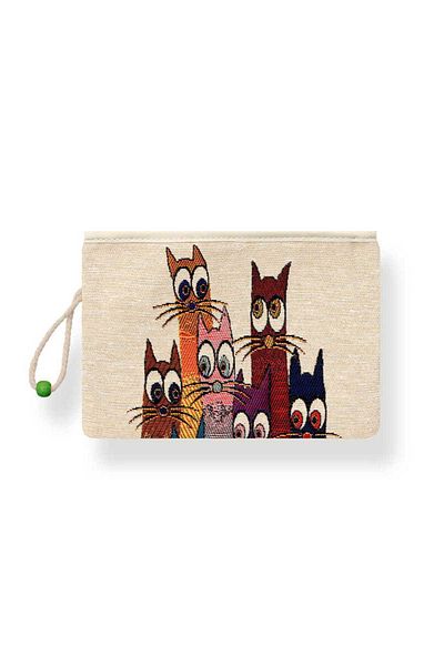 Bursa İpek Cat Patterned Tapestry Wallet