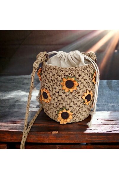 By G Tasarım Ayçiçeği Rafyaip Örgü Kova Çanta /bucket Bag