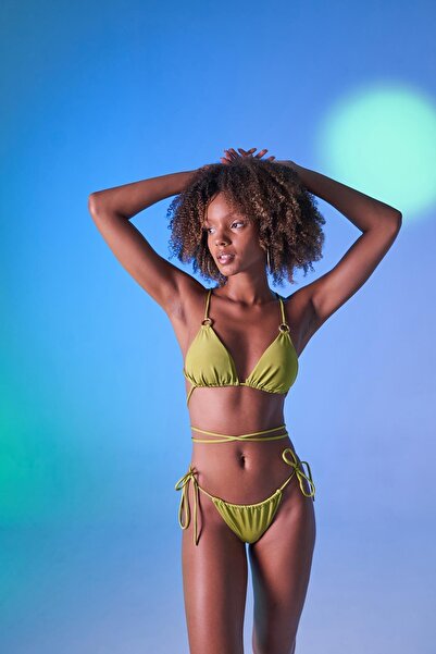 HOLLY LOLLY Lace Up U Cut Brazilian Model Slim Delphi Bikini Bottom Green