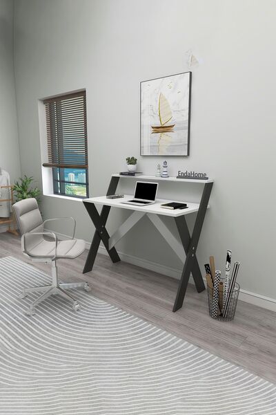 İQAS 50x90 Cm Desk Laptop Computer Desk Office Course Dining Children's Desk White-Anthracite