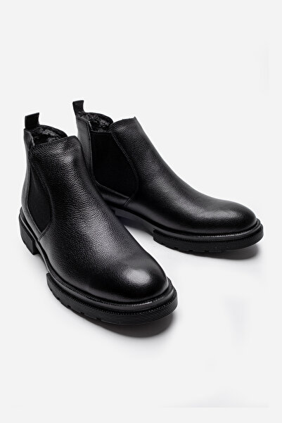 LUSIVE Hakiki Deri Siyah Su & Soğuğa Dayanıklı Kürklü Erkek Kışlık Bot LUASS25AL0030