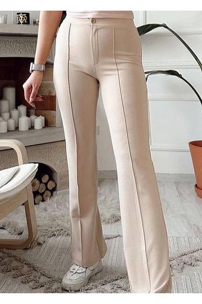 Blackram Damen-Palazzo-Hose aus Kreppstoff mit Lycra-Frontgras und spanischem Bein