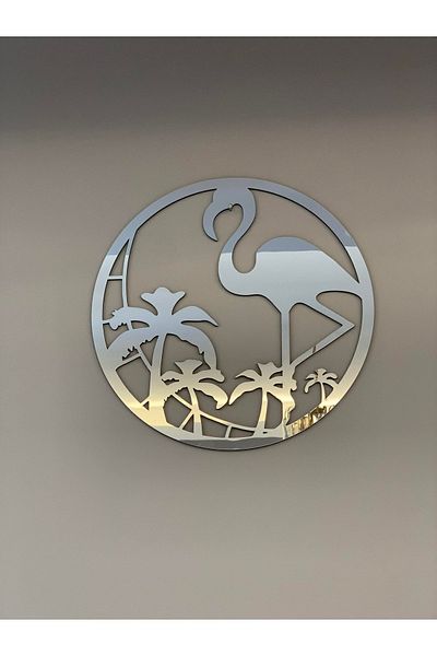 Numa Concept Decoratiuni de perete din plexiglas argintiu - Flamingo taiat cu laser pe MDF 32x32 CM