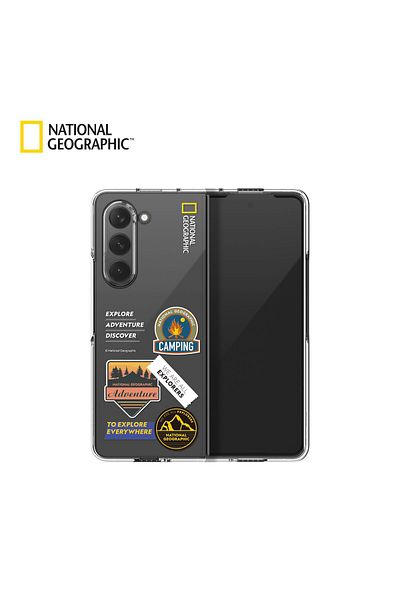 NATIONAL GEOGRAPHIC جراب Crystal Slim Fit لهاتف Samsung Galaxy Z Fold 5 - شعار التخييم