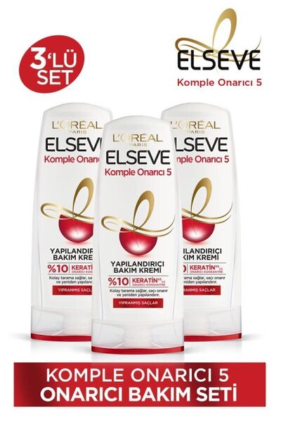 ELSEVE Komple Onarıcı 5 Yapılandırıcı Saç Kremi 360 ml 3'lü Onarıcı Saç Bakım Seti