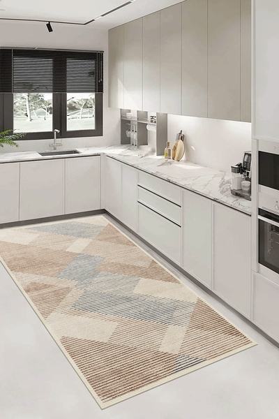 G&C HOME Dijital Kaymaz Yıkanabilir Modern HASIR  desenli Mutfak Halısı Salon...