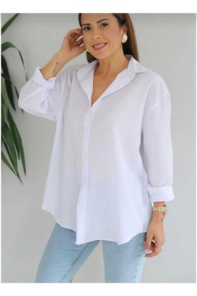 IŞILDA FASHION Dámské oblečení Basic černá bílá oversize dvoudílná košile s dlouhým rukávem