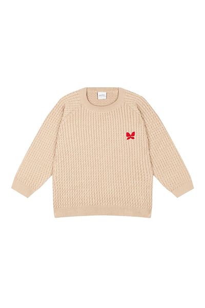 Antebies Beige Houndstooth Sweater and Trousers - Butterfly Embroidered, Size S